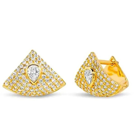 Gold Triangle Wrap Shaker Cubic Zircon Punk Minimalist Earrings - Picture 1 of 3